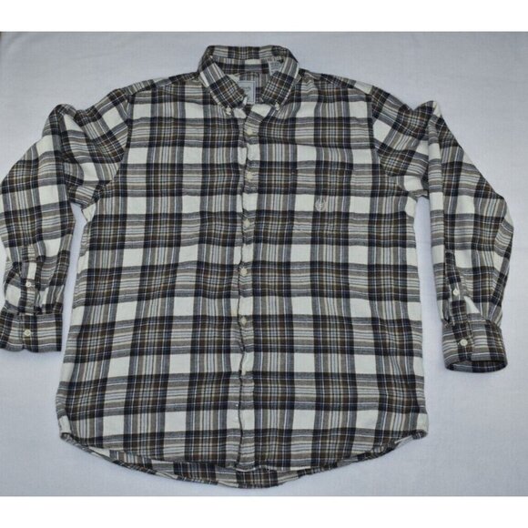 Chaps Mens Button-Down Flannel Brown Long Sleeve Check Plaid Shirt Size L - Picture 1 of 12